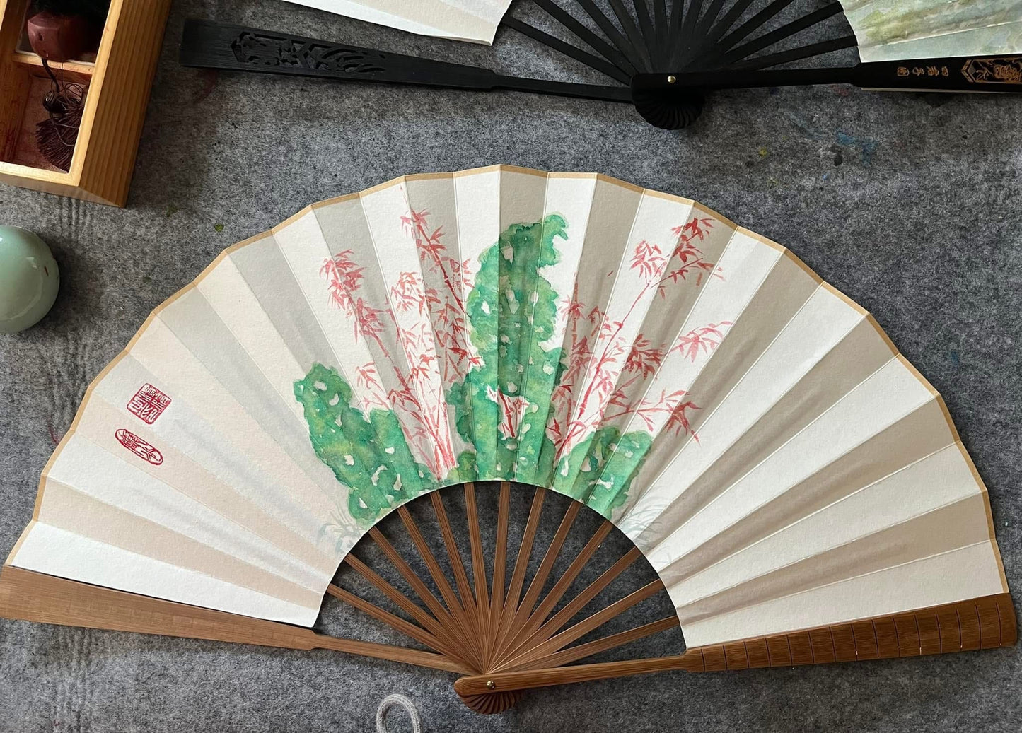 New Traditional Chinese brush paintings on folding fans