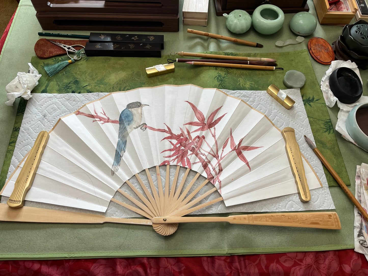 New Traditional Chinese brush paintings on folding fans