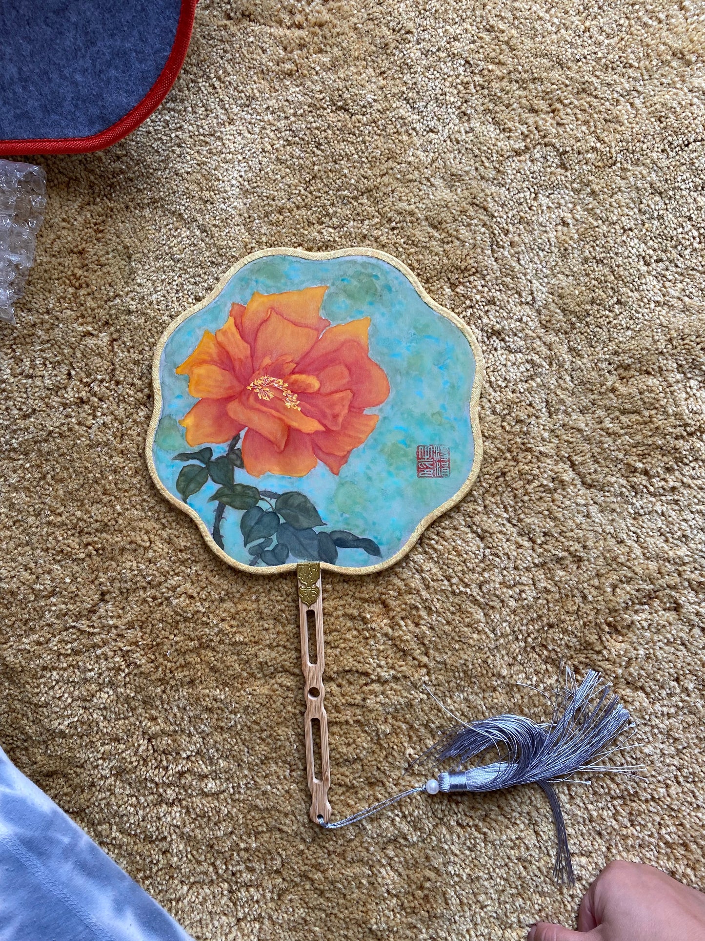 Traditional Chinese brush paintings on silk fans
