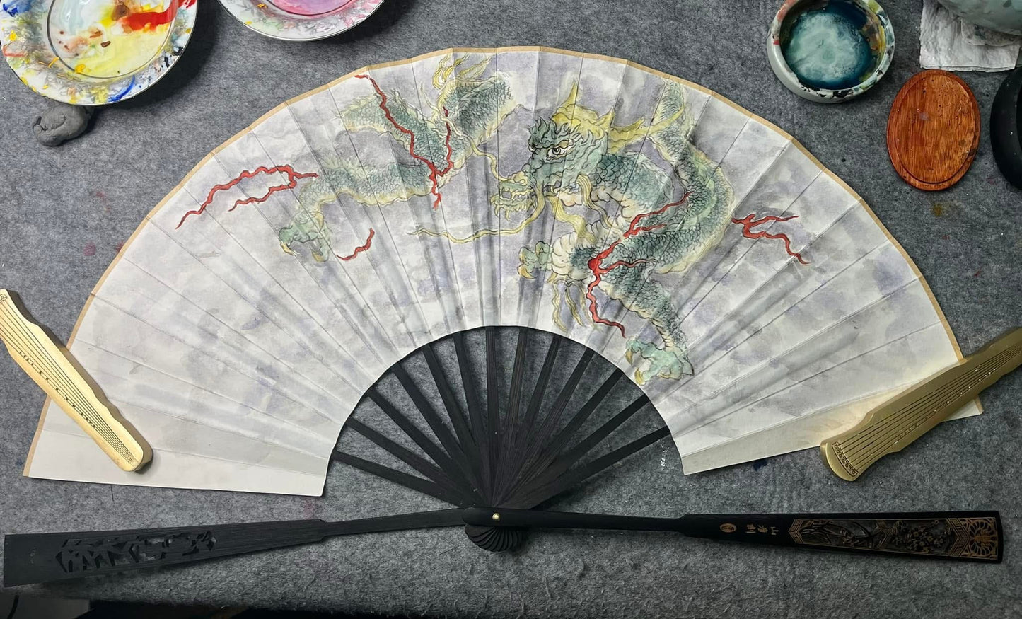 New Traditional Chinese brush paintings on folding fans