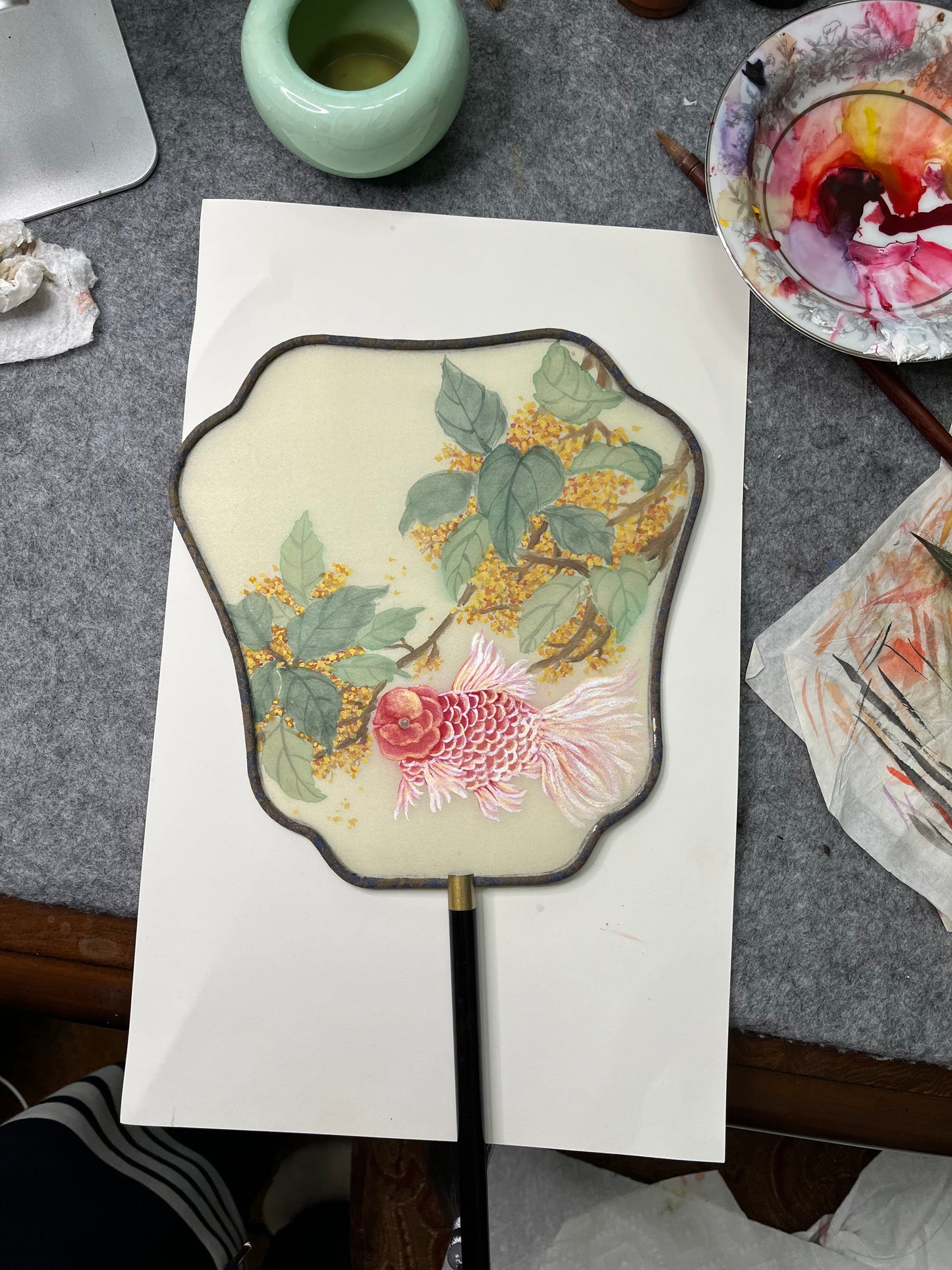 New Traditional Chinese brush paintings on silk fans