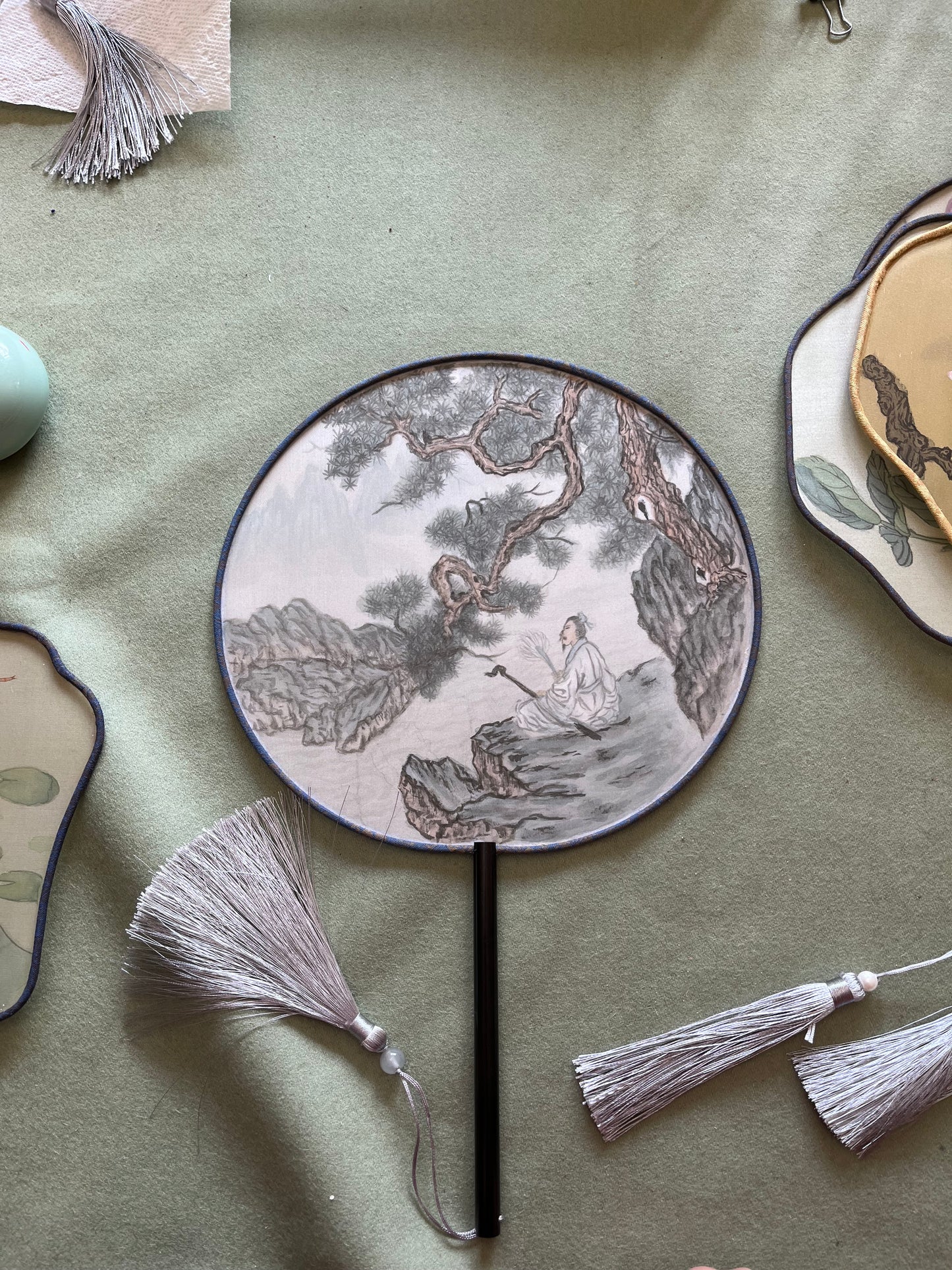 New Traditional Chinese brush paintings on silk fans