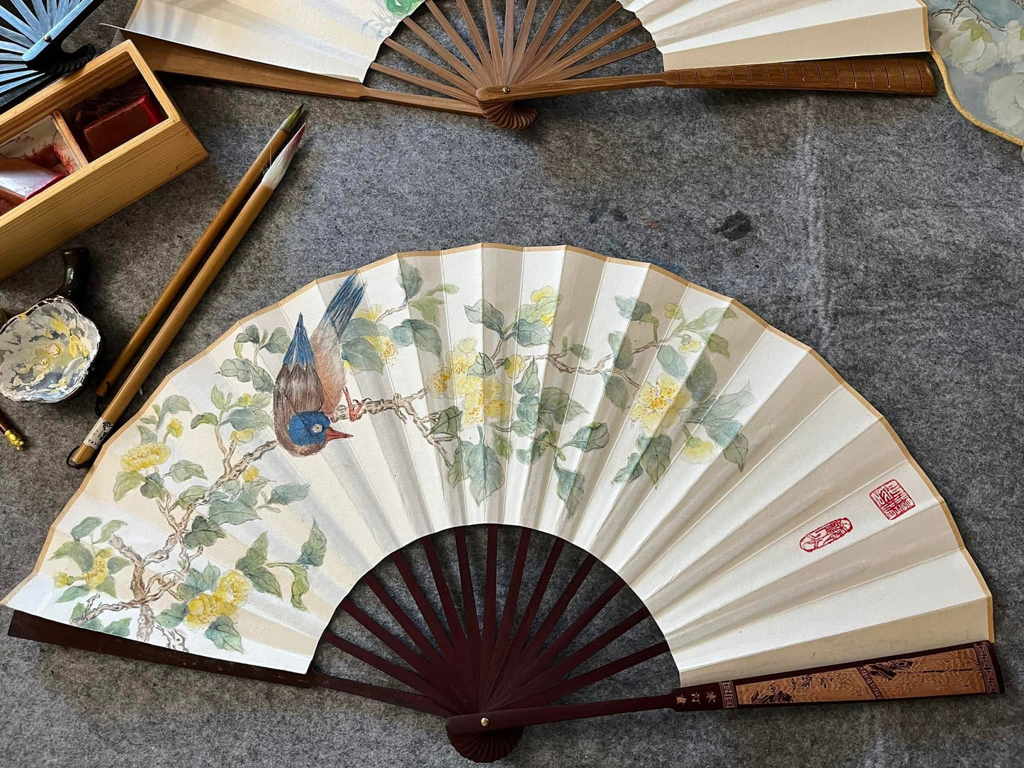 New Traditional Chinese brush paintings on folding fans