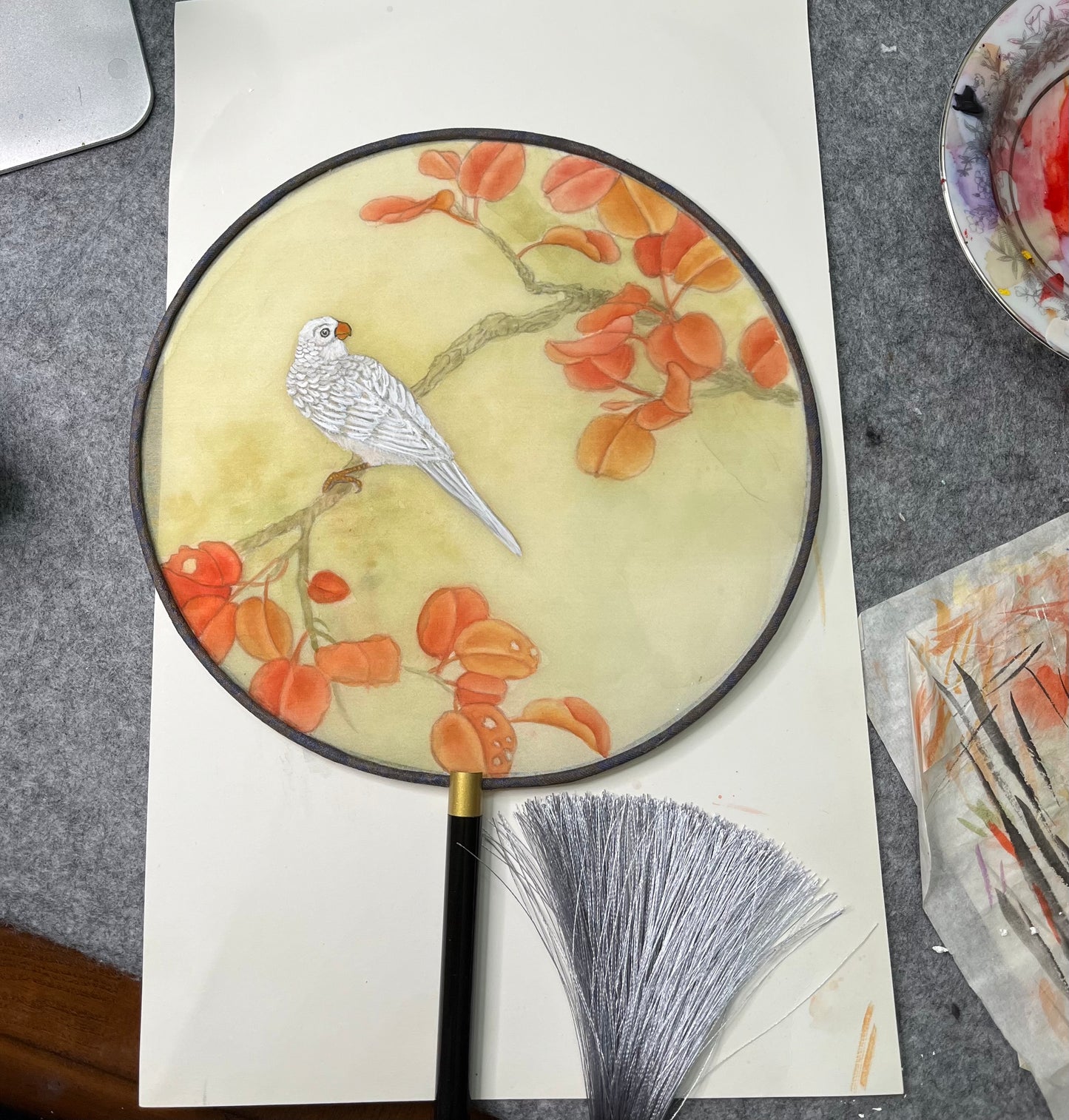 New Traditional Chinese brush paintings on silk fans
