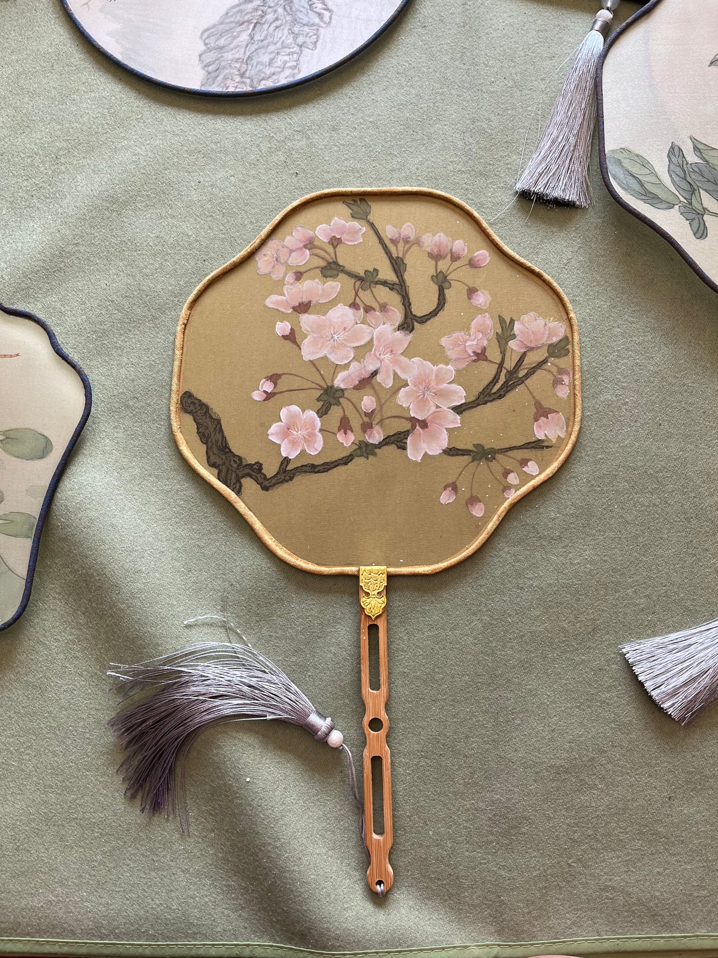 New Traditional Chinese brush paintings on silk fans